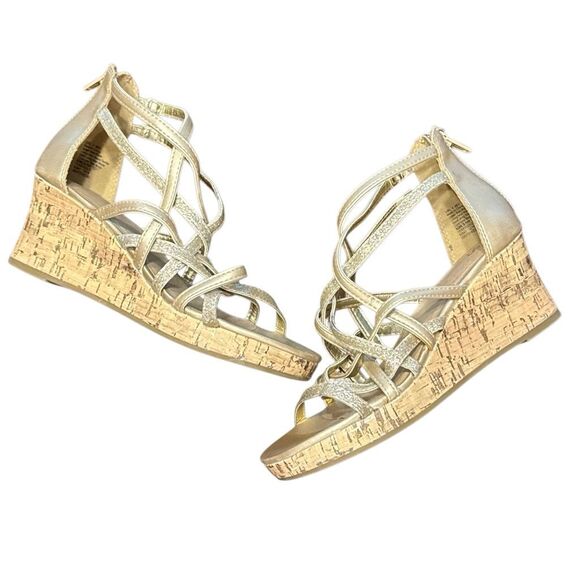 Ferry Gold Glittery Sandals Cork Wedges Girl’s US Youth 4 - Picture 1 of 7